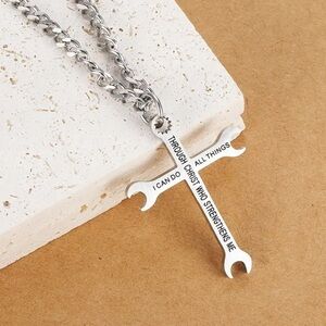 Silvery Cross Pendant wrench Necklace NWT